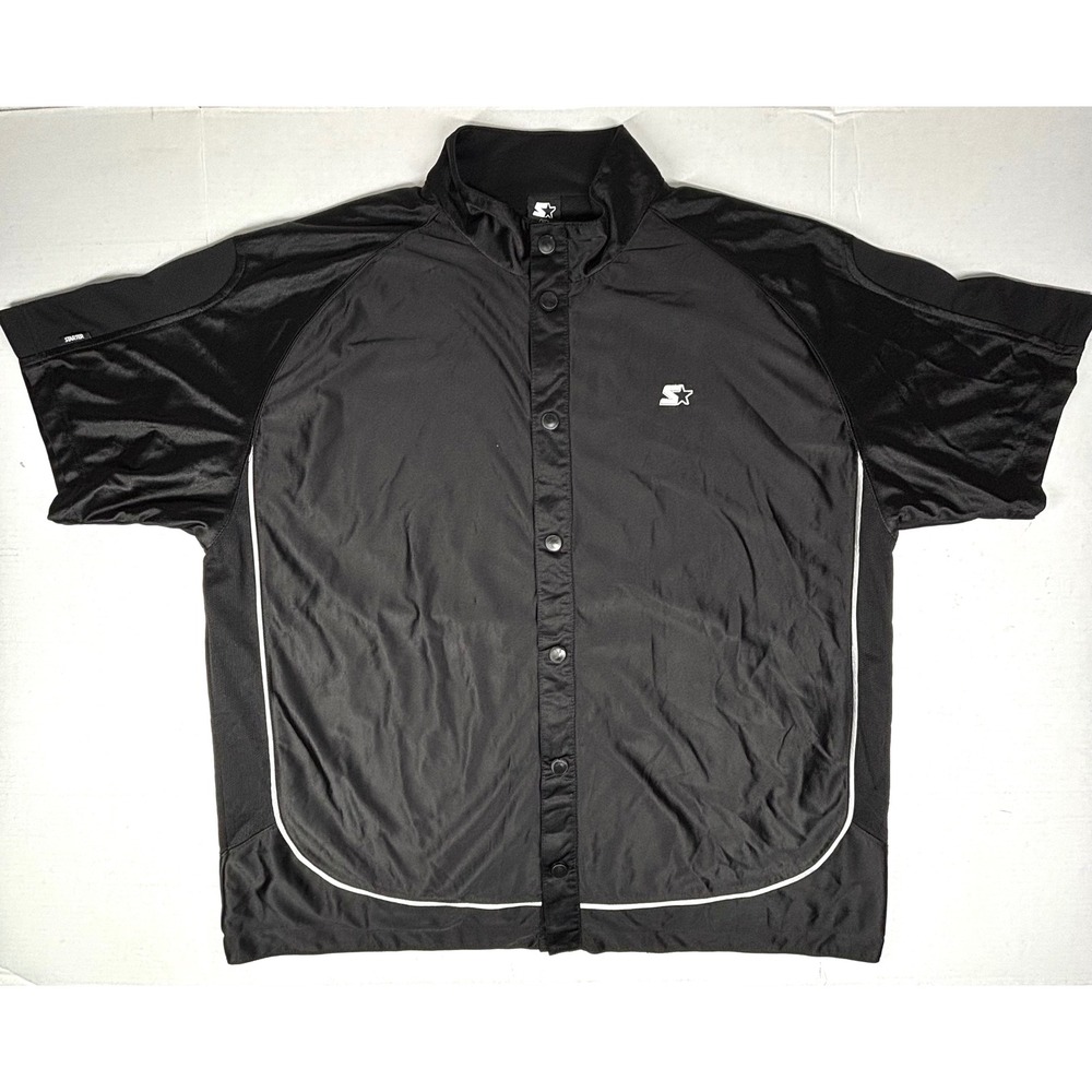 VTG 90s Starter Mens Black Snap Button Short Sleeve Athletic Shirt Jacket XL GUC